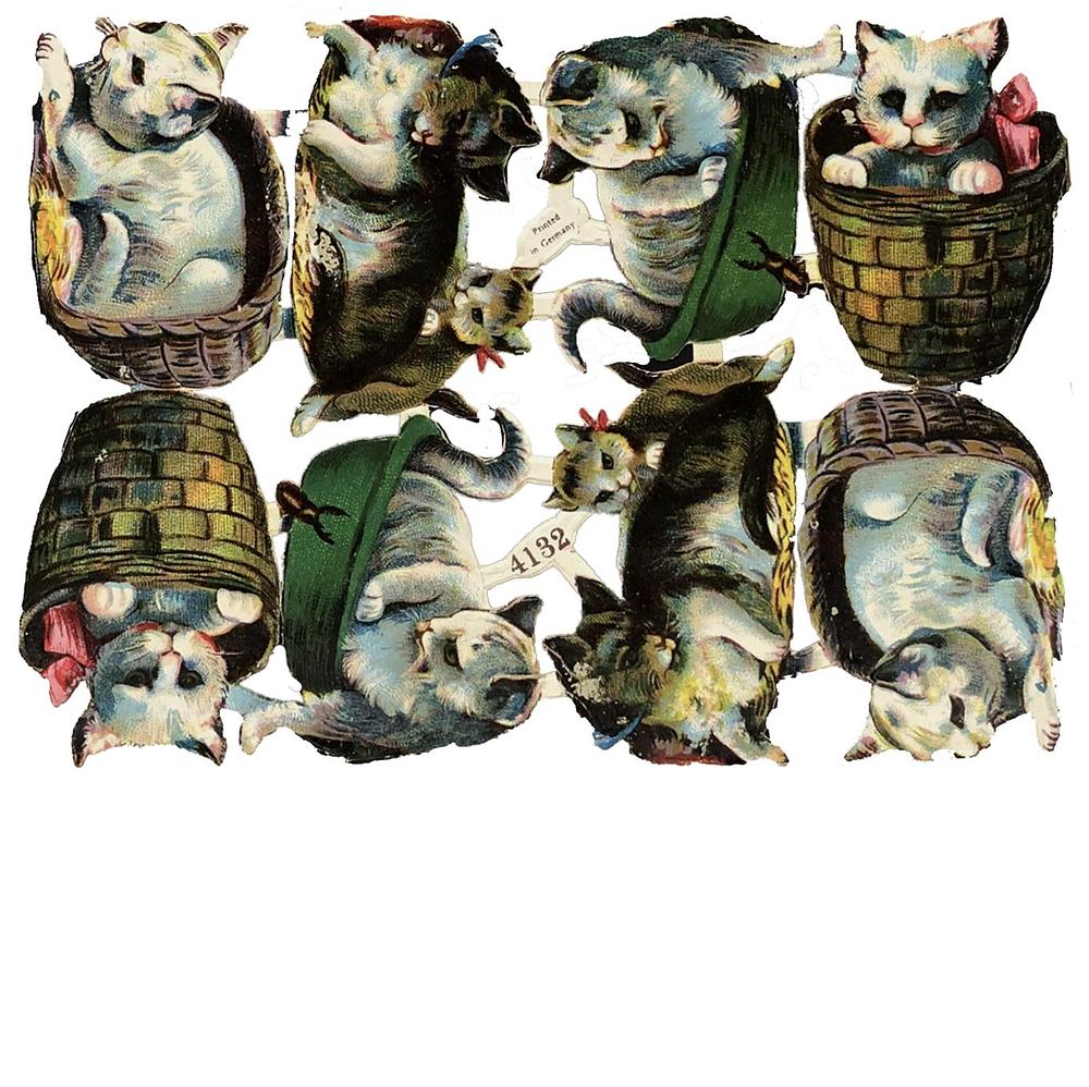 4132 Black Cats & Cats in Basket Die Cut Scraps Glued on Paper Double Sided L4  eBay.jpg