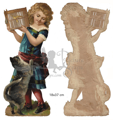 Large scrap Girl with cat and bird in cage.jpg