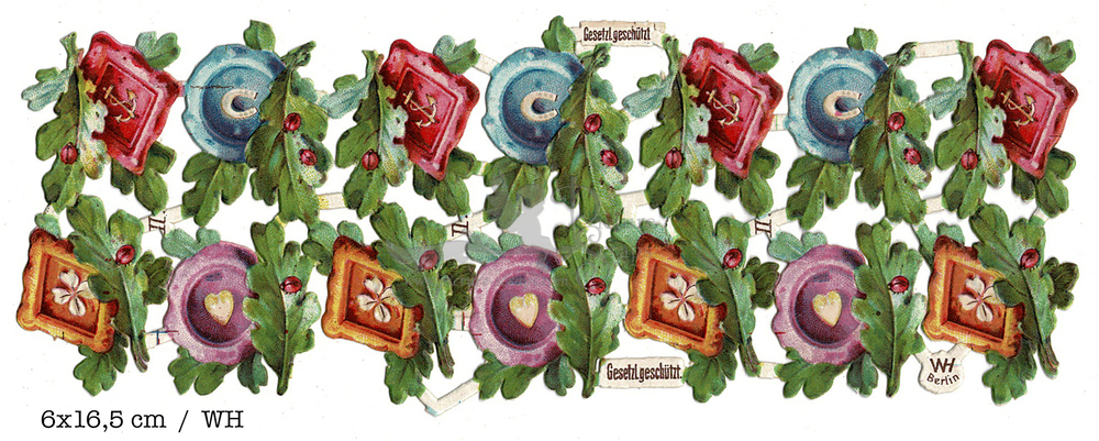 WH lady bugs on oak leafs and ornaments 6x16.5.jpg